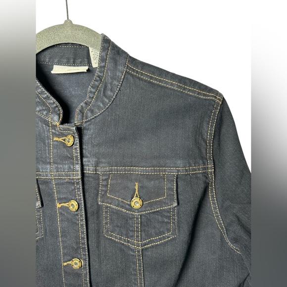 Chicos Platinum Denim Jean Jacket Rhinestone Embellished Size 1 (M) - Picture 2 of 8